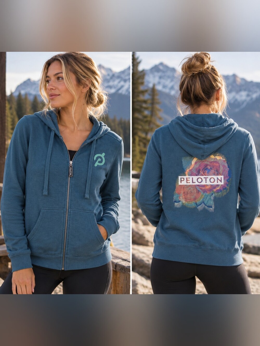 Peloton Digi Bloom Lightweight Zip Hoodie Blue Full Zip Sweatshirt Medium NWT